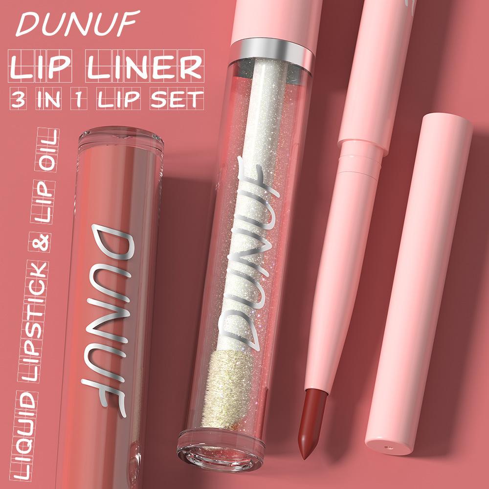 3PCS Nude Brown Lip Liner and Matte Lipstick Makeup Sets,3in1 Vegan Lipstick Lip Liner and Gloss Stain Set Long Lasting Waterproof labiales mate 24 horas originales matte largaduracion