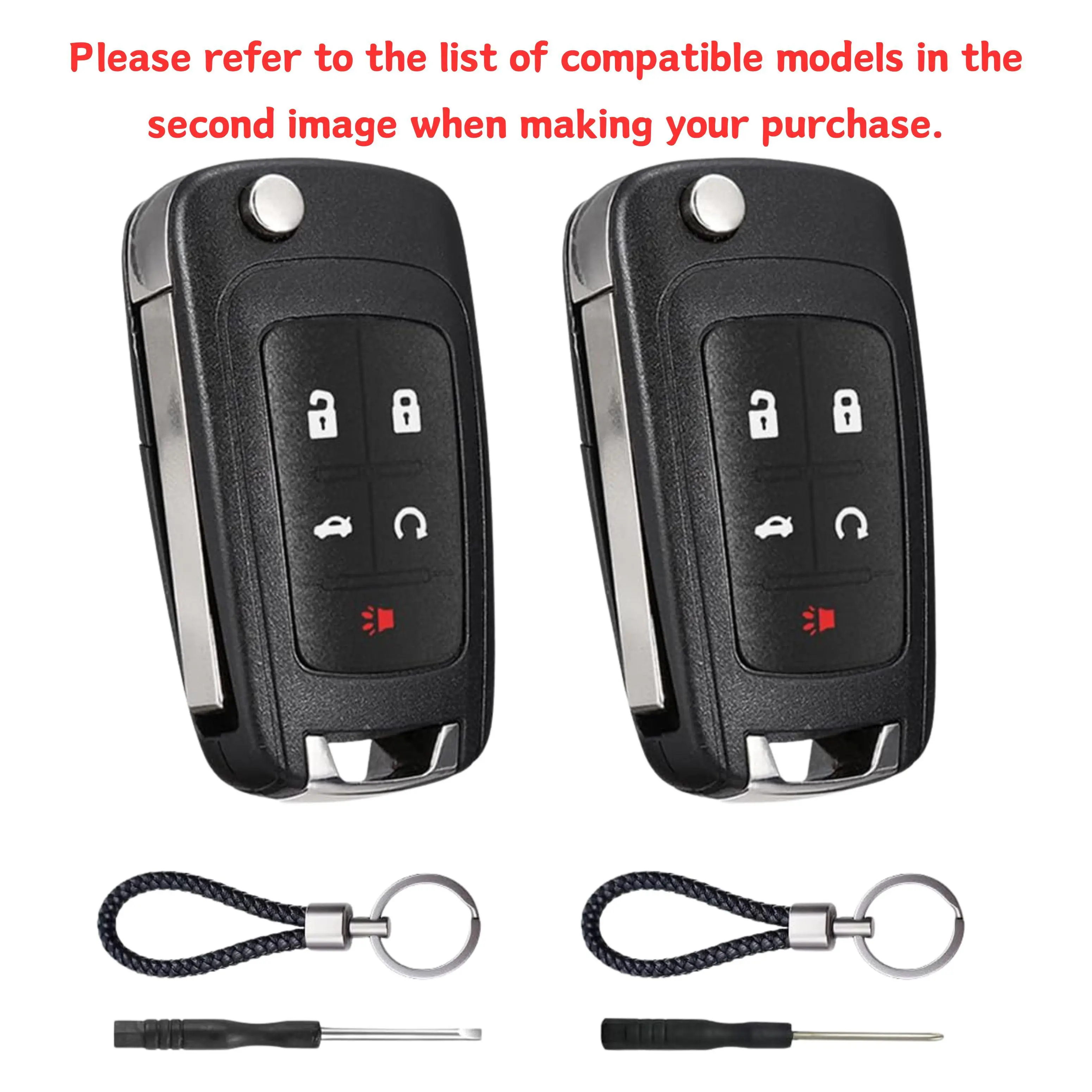 Lopixa Key Fob Case Replacement 5 Button for Chevy Cruze Camaro Impala Equinox GMC Terrain Buick Regal Lacrosse 2010 2011 2012 2013 2014 2015 2016 2017 Keyless Entry Remote Control Car Key Fob Shell - 2 Pack