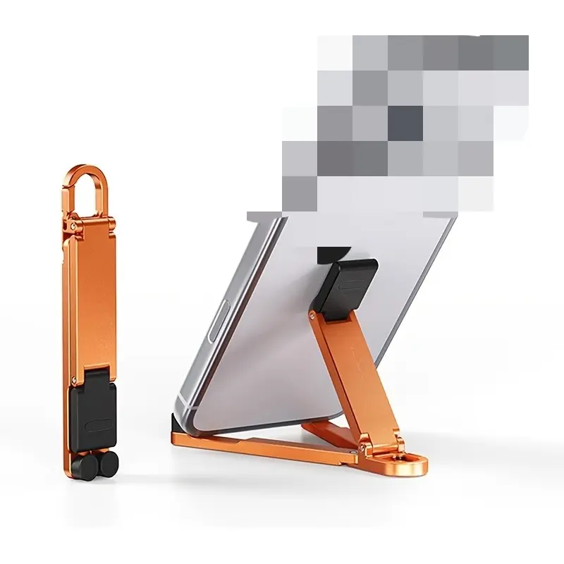 Portable foldable phone holder, mini keychain phone holder with spring buckle, compact travel holder, compatible with iPhone and all smartphones up to 20.32cm