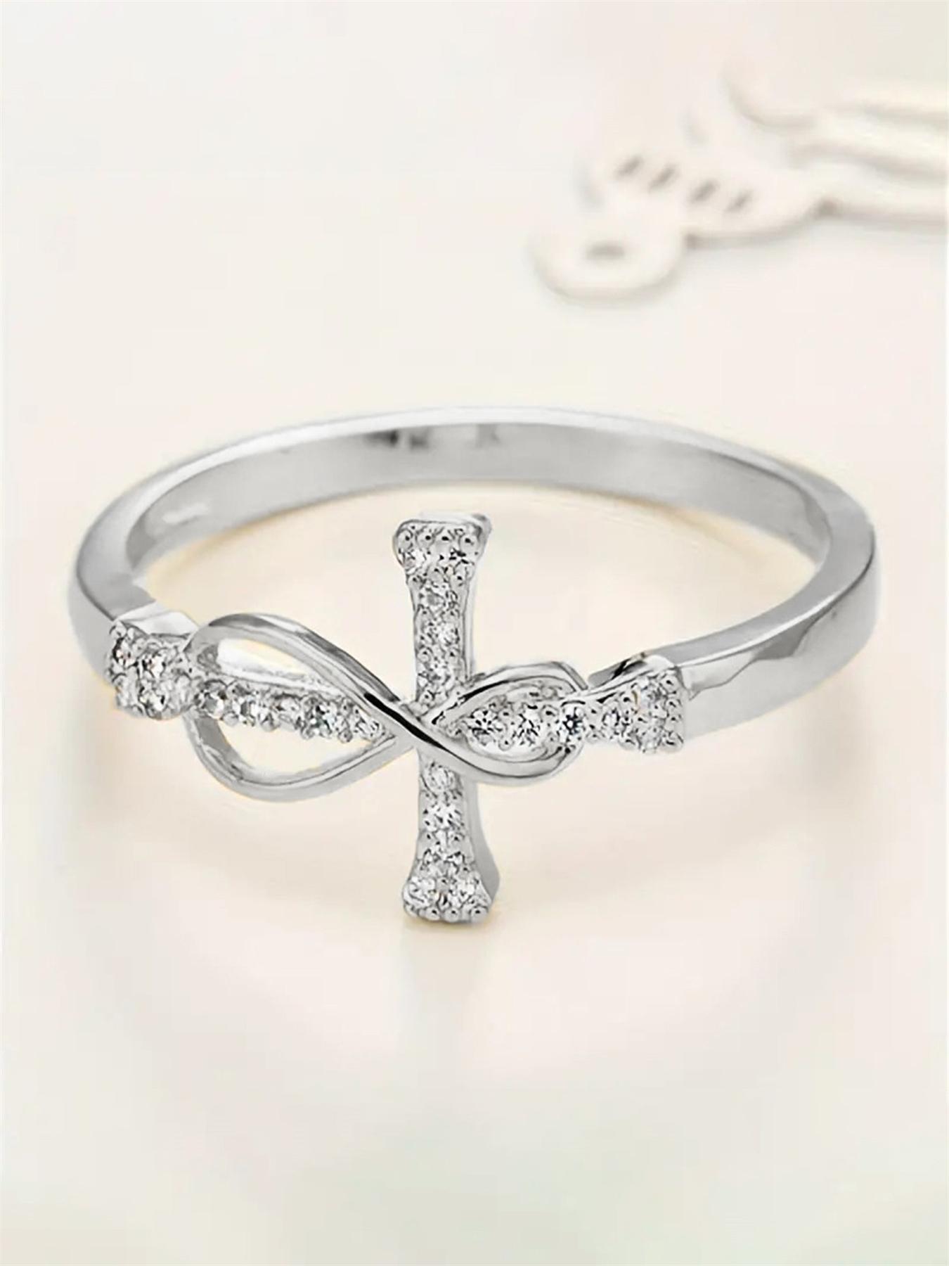 Fashion Rhinestone Cross Design Ring, Rhinestone Decor Ring, Fashion Engagement Rings, Wedding Engagement Bridesmaid Costume Dress Prom Jewelry, Trendy All-match & Exquisite Jewelry for Birthday Gift for Women & Girls, Valentine's Day, Gift