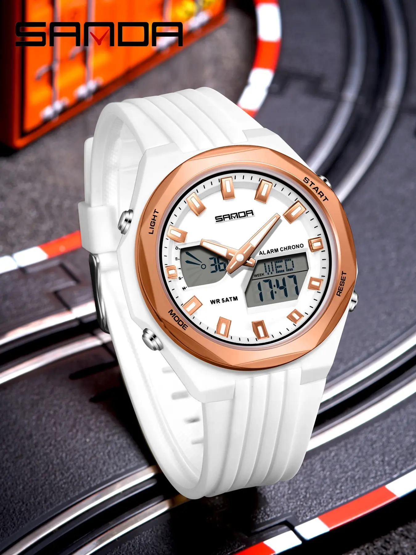 1SET SANDA 6267 Electronic Watch Multifunctional Operation Night light waterproof Dual Display Electronic Watch, Sportive Analog-digital Watch, Fashionable Waterproof Watch with Luminous & Alarm & Calendar Function, with Box and Handline