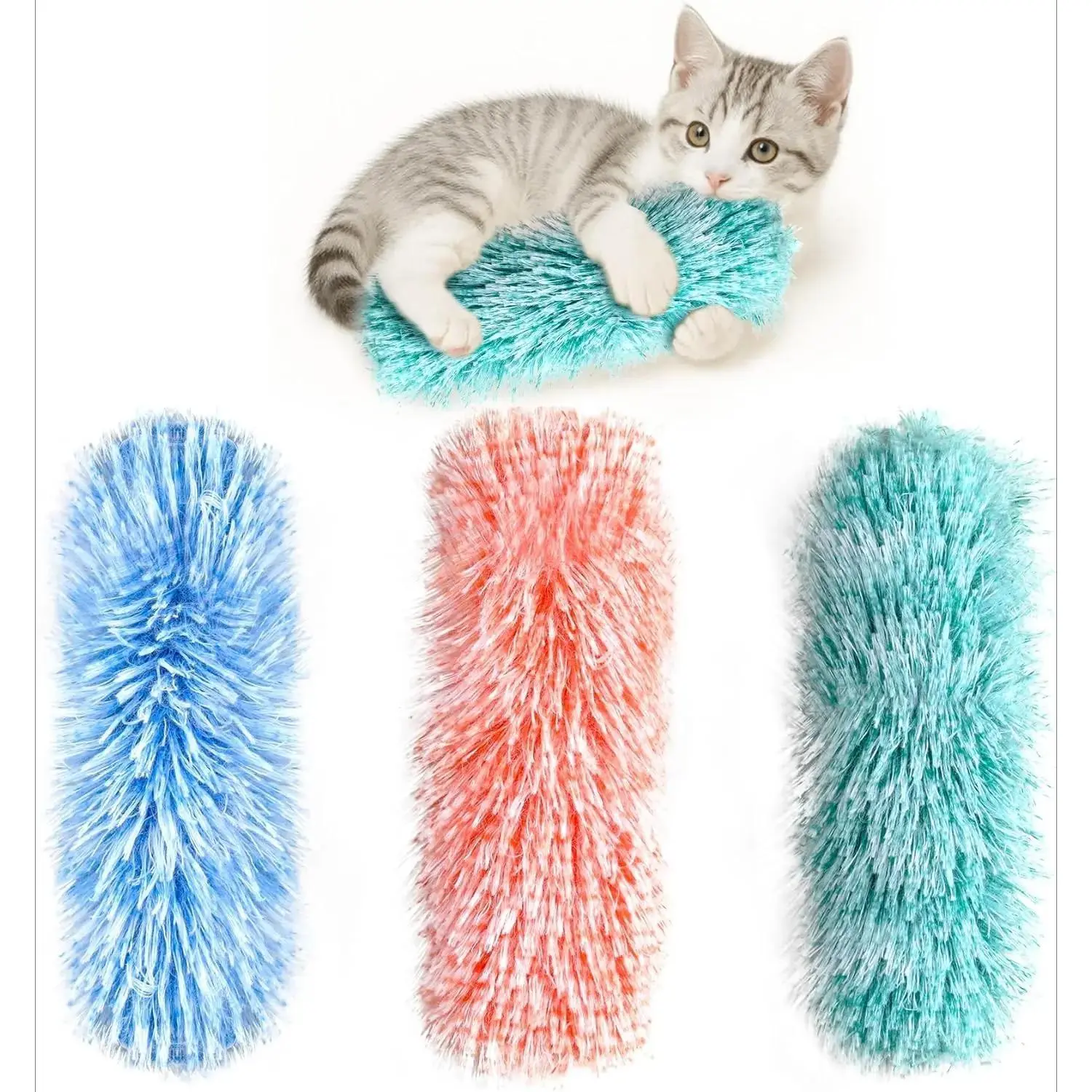 3 Pack Cat Pillow Toys with Catnip, Soft Plush Crinkle Cat Kicker Toys, Catnip Toys, Promotes Self Play, Interactive Indoor Kitten Chew Toys for Kitty Exercise