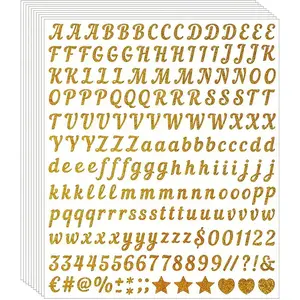 10 Sheets 0.5 Inch Gold Glitter Letter Stickers, Vinyl Waterproof Self-Adhesive Alphabet Number Stickers for Scrapbook Water Bottles Crafts Graduation Cap Decor