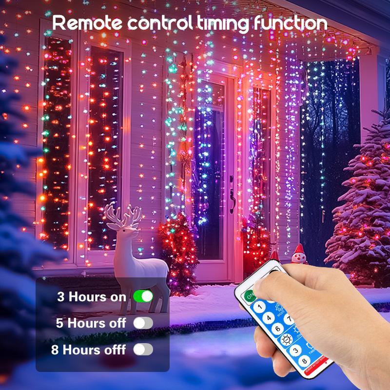 Solar Powered LED Curtain Light String, LED Light String with Remote Control & Timer, Solar Strip Lights, Decorative Light for Home, Garden, Balcony, Garden Decorations