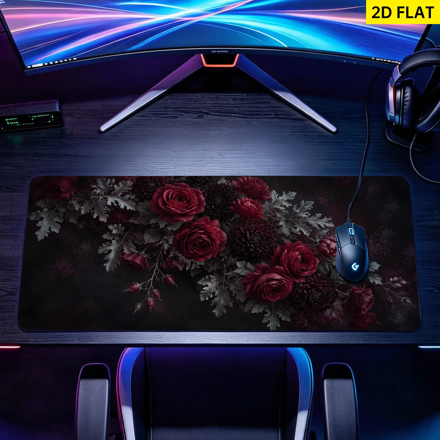 Extra Large dark red rose floral Mouse Pad,Non Slip Rubber Pad,Desktop Decoration Drotection Pad,Washable,Lock Edge Multi Size,Premium Multipurpose Mousepad For Home,Office,Gift for Family and Friends