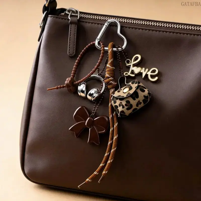 Unisex Leopard Print Cute Bow Headphone Keychain, Soft Charm Braided Rope Bag Ornament, Couple-Focused Hanging Accessory for Backpack Daily Use, Hanging Ornament,back to school,back to school haul