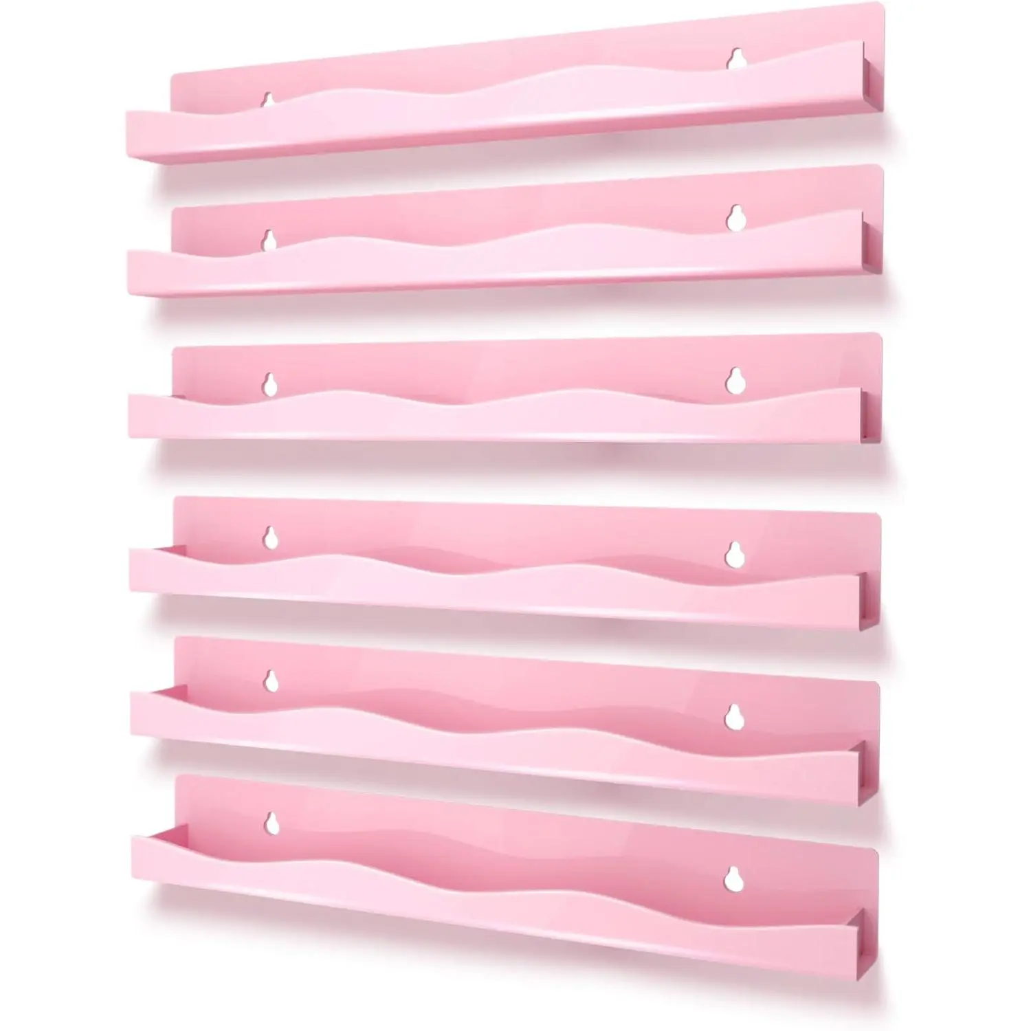 Pink 6-Pack Wall-Mounted Nail Polish Organiser, 15in Hanging Floating Shelves for 66-90 Bottles, Removable Multi-Purpose Display, Ideal Gift for Salons (Easy Installation Included), Room