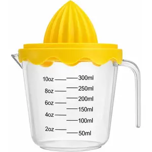 Manual Citrus Juicer with 10oz 300ml Measuring Cup,  Lime Orange Reamer with -In Strainer,  Hand Squeezer with Pour Spout & Handle