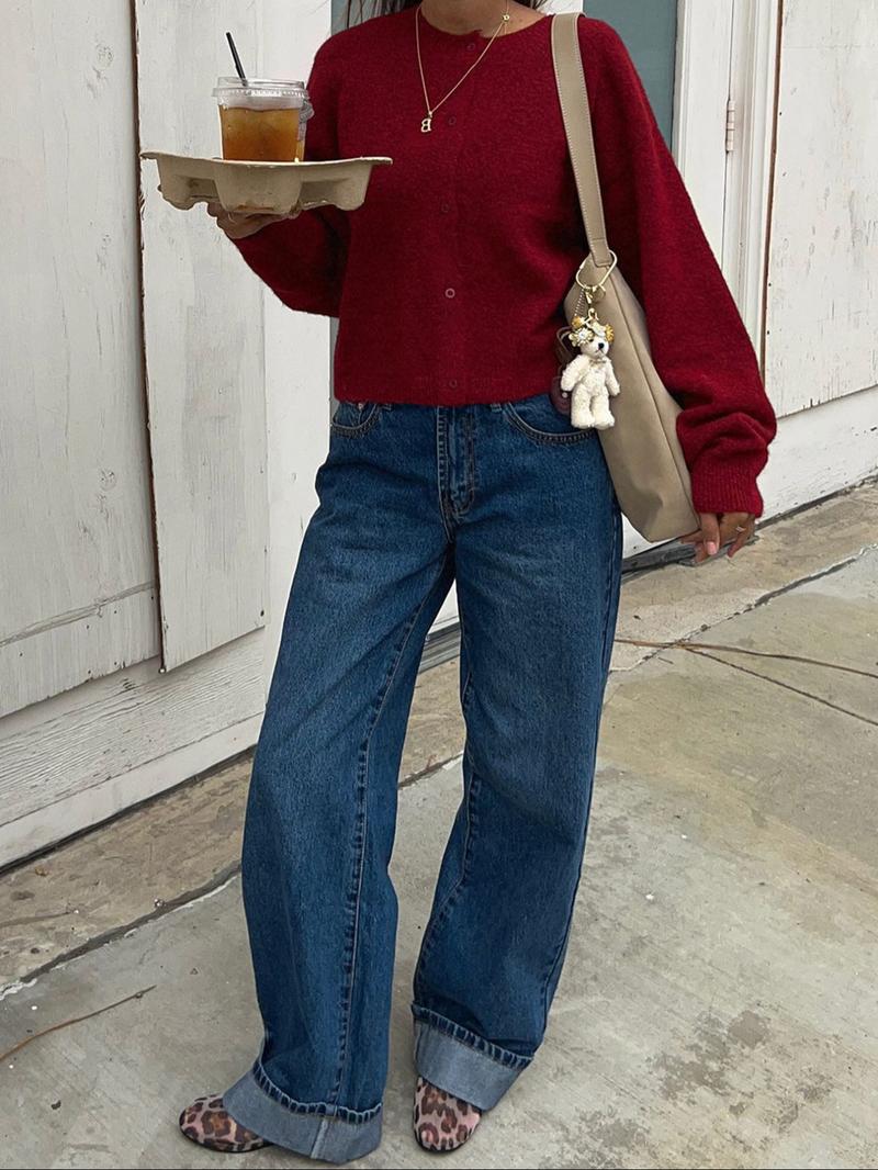 Women's Casual Fitted Sweater Jacket, Knitwear, Plain Knit Outerwear for Fall & Winter, Comfortable Moderate Fabric, Stylish Commute Wear