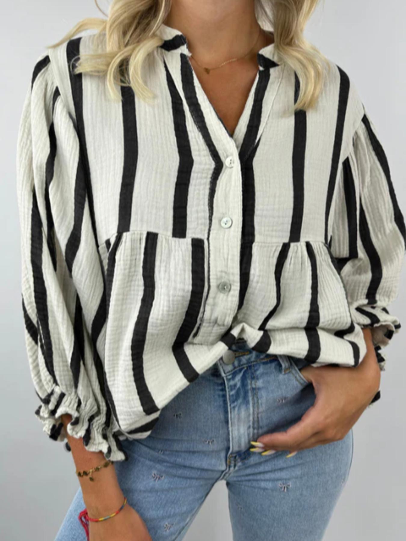 Women's Striped Print Long Sleeves Shirt, Casual Soft Top for Daily Wear, Ladies Clothes for All Seasons, Blouse