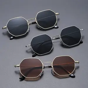 3 Pack Polygon Metal Frame Sunglasses, Vintage Luxury Style UV400 Protection Mirror Lenses, Unisex Trendy Streetwear Sun Glasses for Daily Outdoor Use