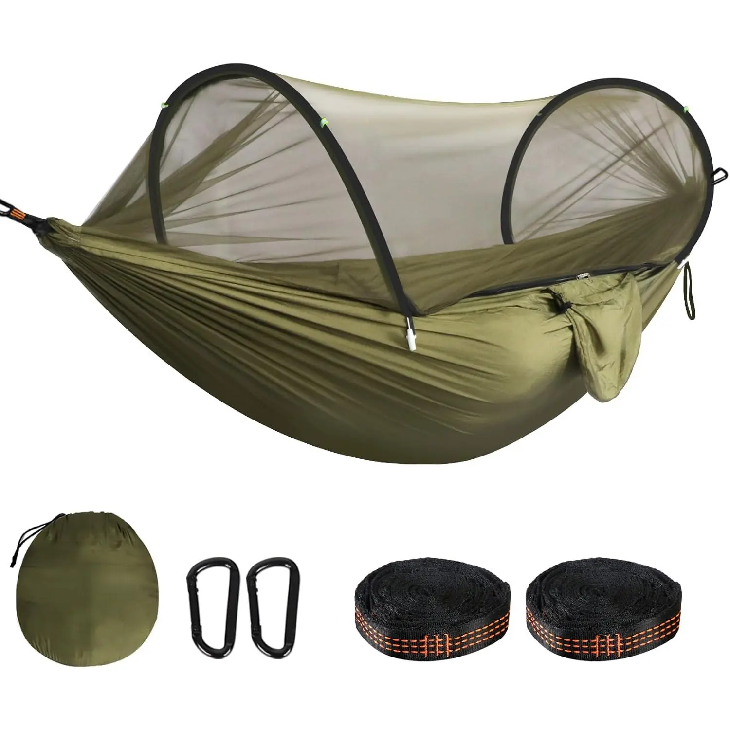 Ultra-Light Travel Camping Hammock Pop-up Net Hammock 660lbs Load Capacity,Breathable,Quick-Drying Parachute Nylon 2 Premium Carabiners,2 Tree Slings Included  Outdoor Backpacking Hiking