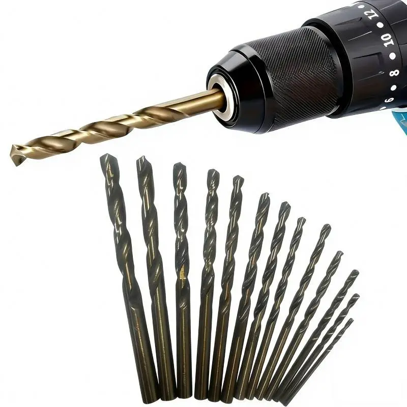 13 Piece Cobalt Titanium Drill Bit Set, M35 High Speed Steel Spiral Bits for Metal, Stainless Steel, Cast Iron, Wood, Plastic
