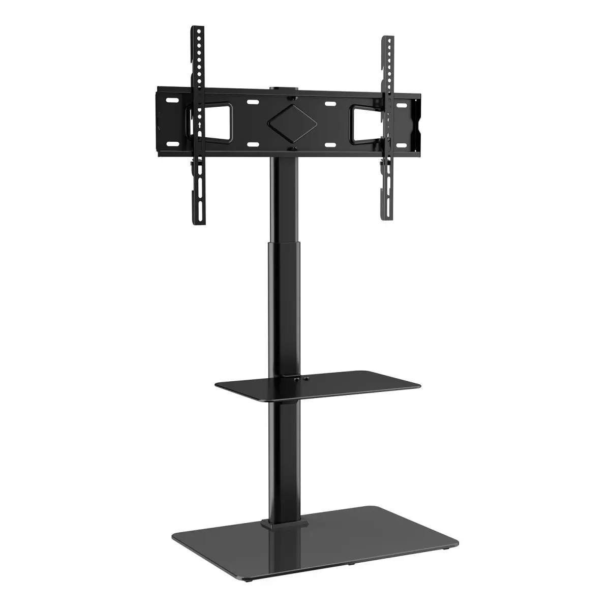 TV Stand Mount, Swivel Tall TV Stand for 32 to 65 inch TVs, Height Adjustable Portable Floor TV Stand with Tempered Glass Base for Bedroom, Living Room On-Site