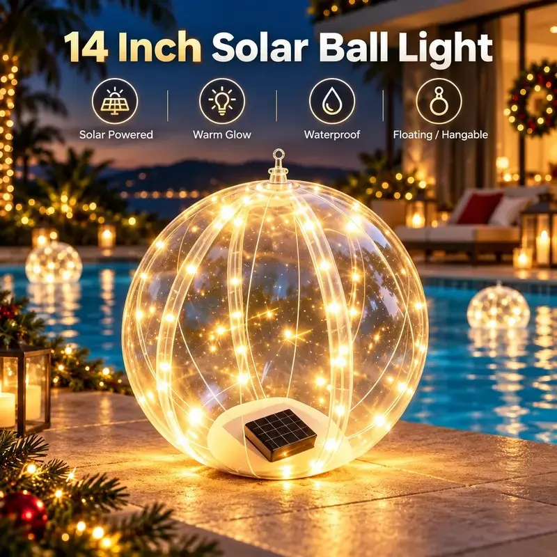 Solar Floating Pool Lights, 14 Inch Inflatable Warm White LED Glow Globe, Waterproof Hangable Ball Light for Pool, Garden & Christmas Decor  :