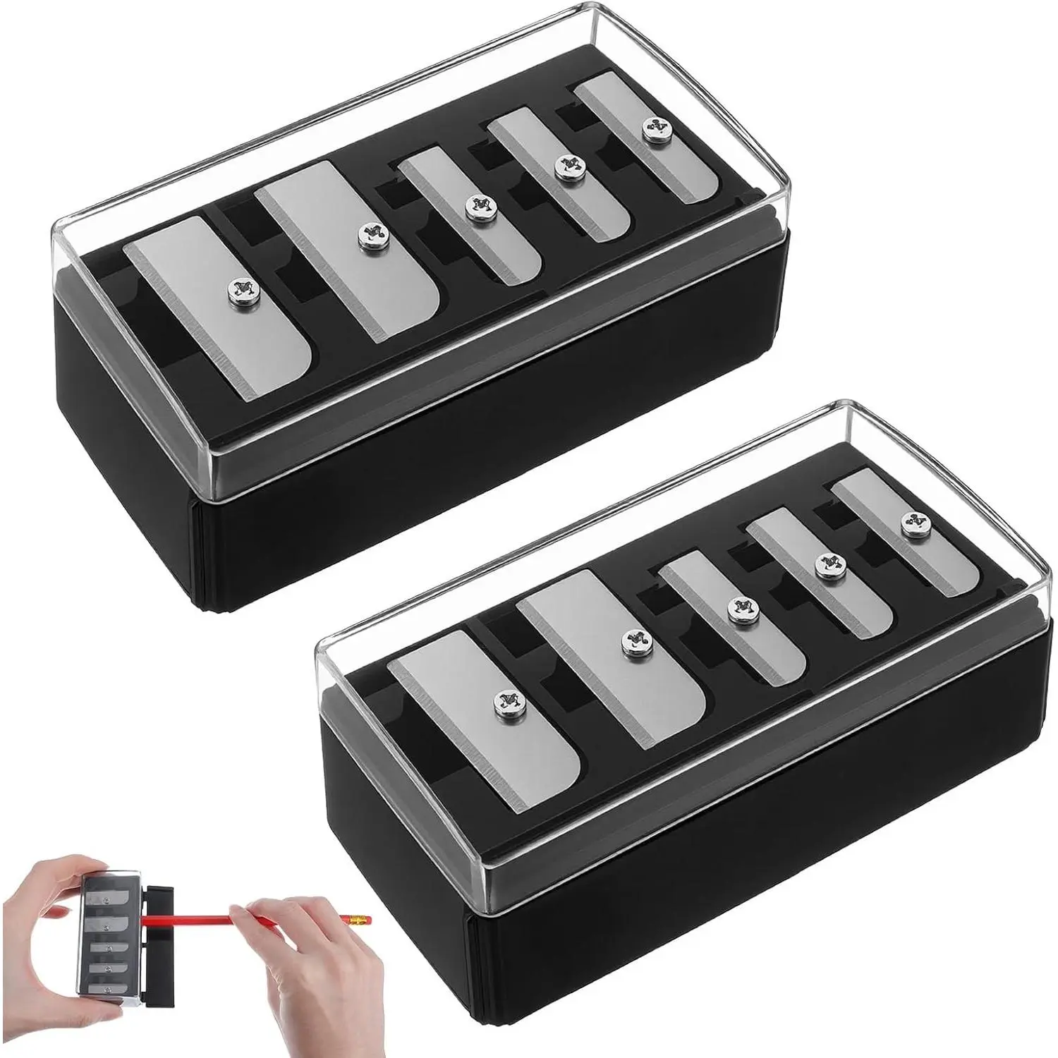 5 Hole Makeup Pencil Sharpener 2 Pcs Eye Liner Sharpener Tool with Plastic Lid Cosmetic Long Point Manual Eye Pencil Sharpener for Women Eyeliner Lip Liner and Eyebrow Pencils Black