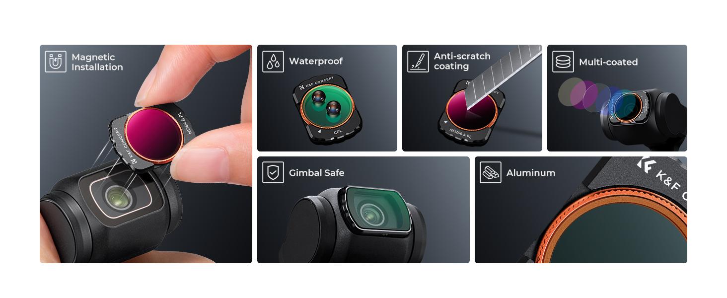 K&F CONCEPT 16-pack Filters Compatible with DJI Osmo Pocket 3, Magnetic UV CPL ND Black Diffusion Light Pollution Filter Kit