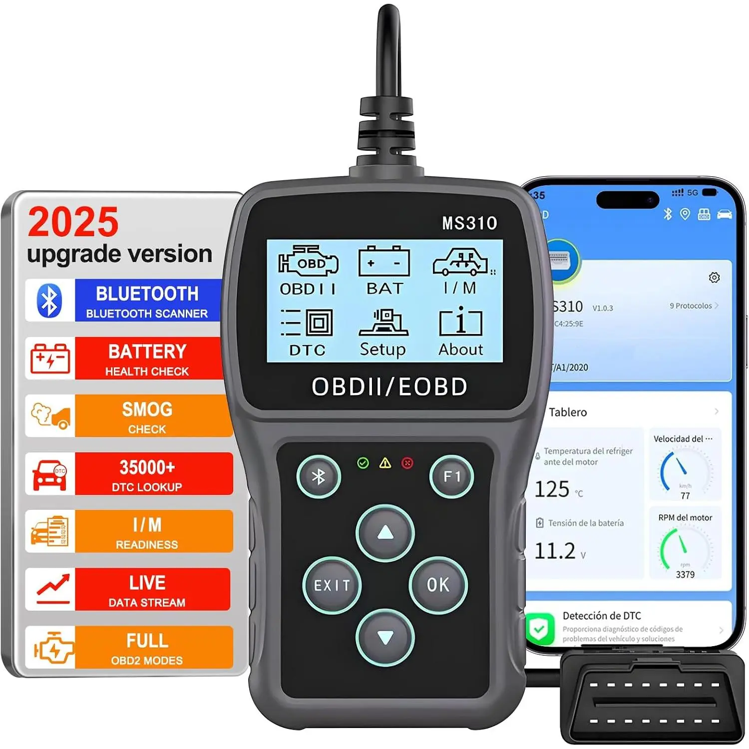 OBD2 Scanner Diagnostic Tool with  Tester: Check Engine Code Reader - Plug & Play with Live Data and Trip Analysis, Scan Tool for  OBDII Protocol  Since 1996
