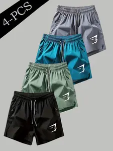 4-Piece Sport Shorts Set, Outdoor Running, Fitness Training, Casual Wear, Minimalist Lightning Arrow Print, Lightweight Quick-Dry Fabric, Unisex