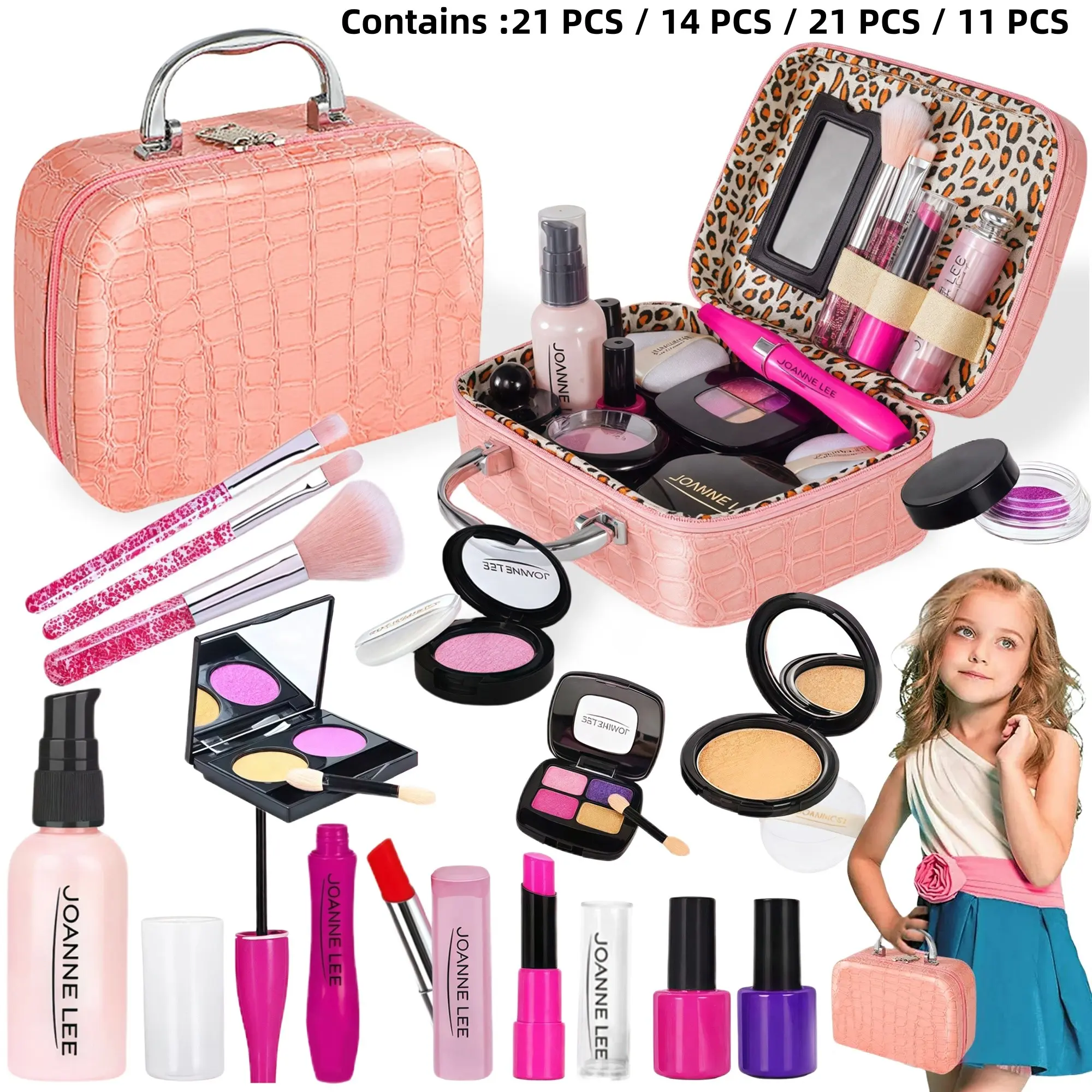 Kids Makeup Toy Set, Realistic Cosmetic Playset, Non-Toxic Lipstick Nail Polish Props, Christmas Gift Box for Girls