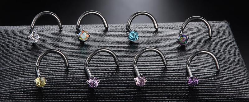 LOYALLOOK 8counts Nose Rings Studs Titanium Nose Rings 20G/18G Corkscrew Nose Ring L Shape Nose Studs Diamond CZ Silver Gold Nose Screw Rings Studs Hypoallergenic Nose Piercing Jewelry 1.5mm 2mm 2.5mm 3mm Gauge Size Trendy Modern Fashion LOYALLOOK 8counts Nose Rings Studs Titanium Nose Rings 20G/18G Corkscrew Nose Ring L Shape Nose Studs Diamond CZ Silver Gold Nose Screw Rings Studs Hypoallergenic Nose Piercing Jewelry 1.5mm 2mm 2.5mm 3mm Gauge Size Trendy Modern Fashion