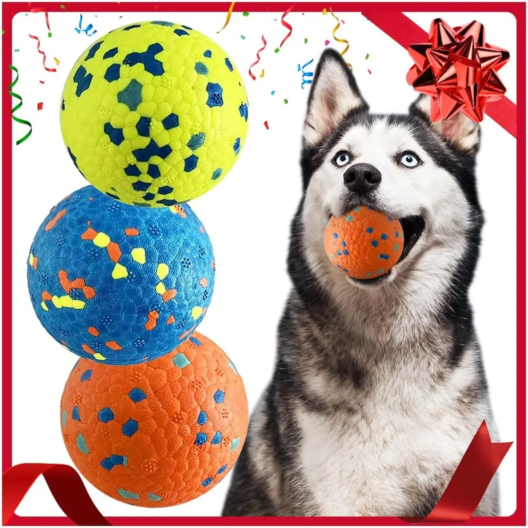 Durable Dog Balls for Aggressive Chewers, 3'' ETPU Indestructible Rubber Floating Fetch Toys, Interactive Teething Chew Balls for Small Medium Large Dogs (3 Pack)