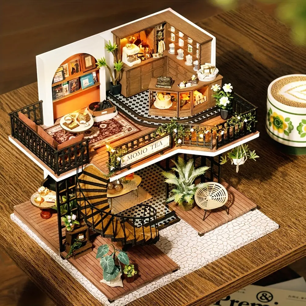 DIY Mini Dollhouse Wooden Furniture Set, Handmade Modern Mini Villa Model with Dust Cover and Music Box, 1:24 Scale Creative Dollhouse Gift, Best Birthday Gift for Adult Friends LV001
