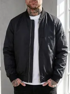 Men's Solid Color Zipper Long Sleeve Outdoor Windproof Jacket, Fashion Casual Zip-Up Cardigan Coat, Perfect for Fall Season
