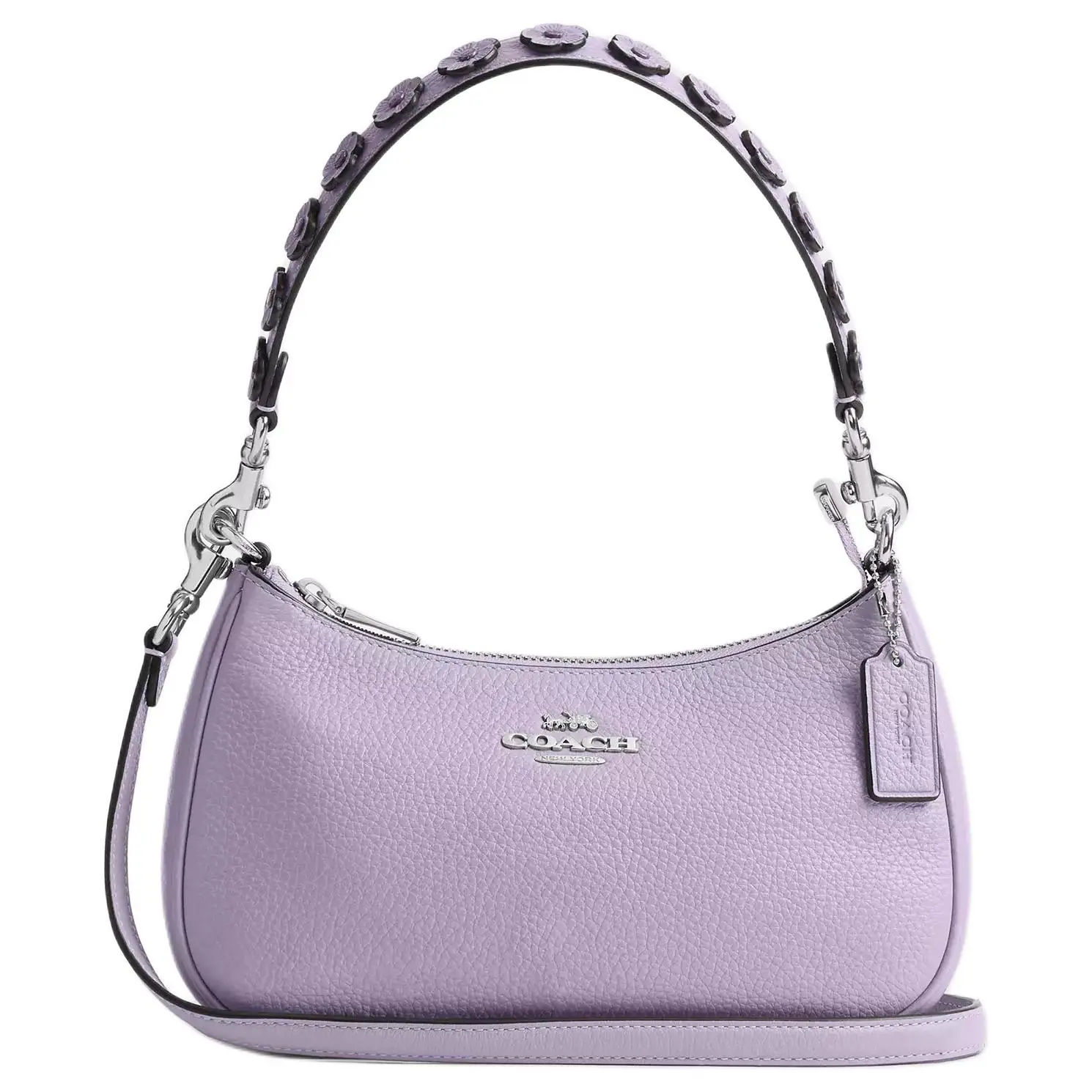 COACH Teri 25 Floral Embroidered Crossbody Handbag for Women – Pebbled Leather, Medium Size, Purple
