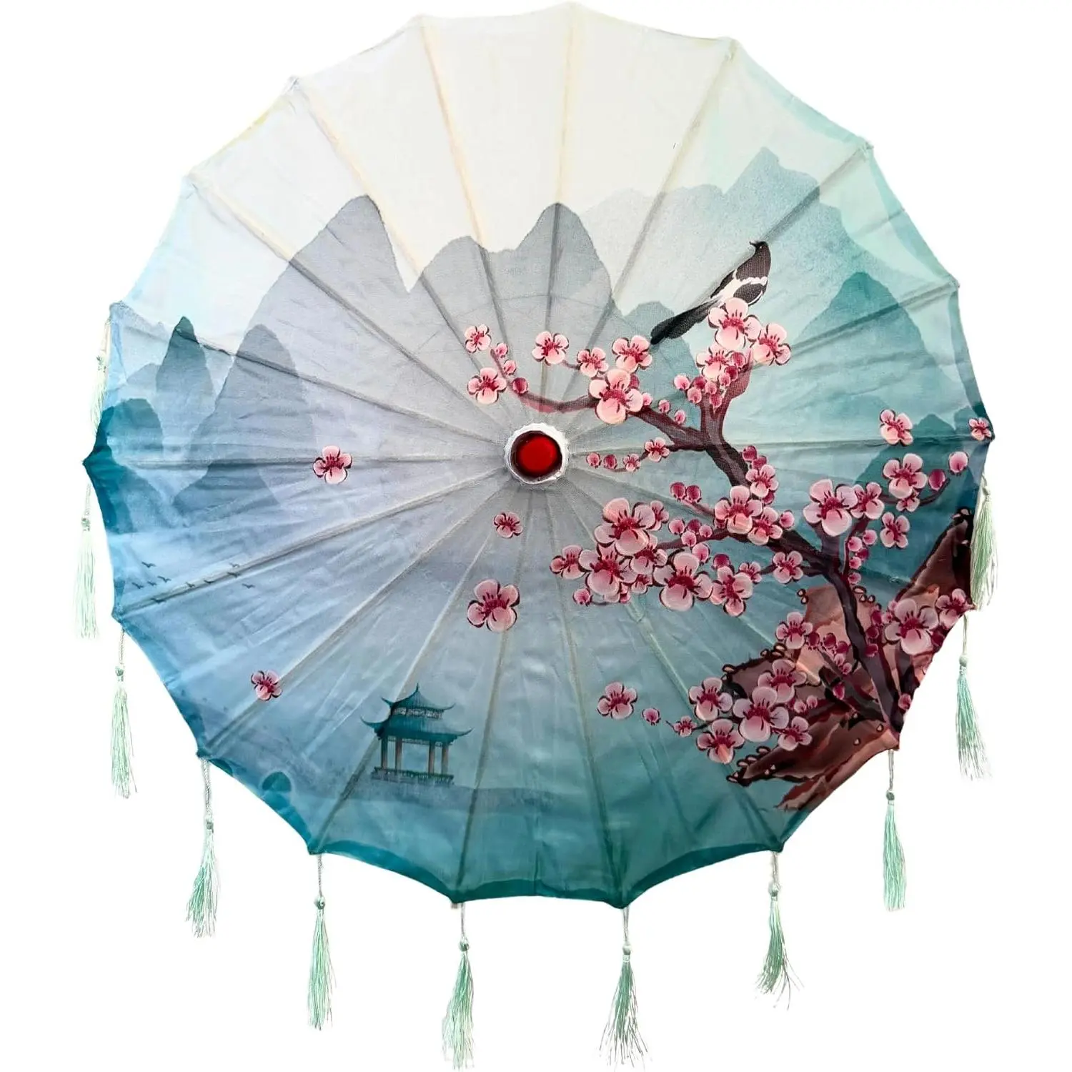 Classic Chinese Art  Style 33" Silk Parasol Umbrella with Tassels for Wedding Parties, Photography, Costumes, , Decoration And Other Events