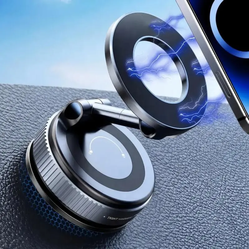 Vacuum Magnetic Car Dashboard Phone Holder with Multi-function Folding Rotation for In-Dash Navigation, 2.0 Foldable Magnetic Car Phone Holder with Heat-resistant Nano-Grip Vacuum Base, Suitable for MagSafe Phones, Car Accessories, Tools, and Small Parts