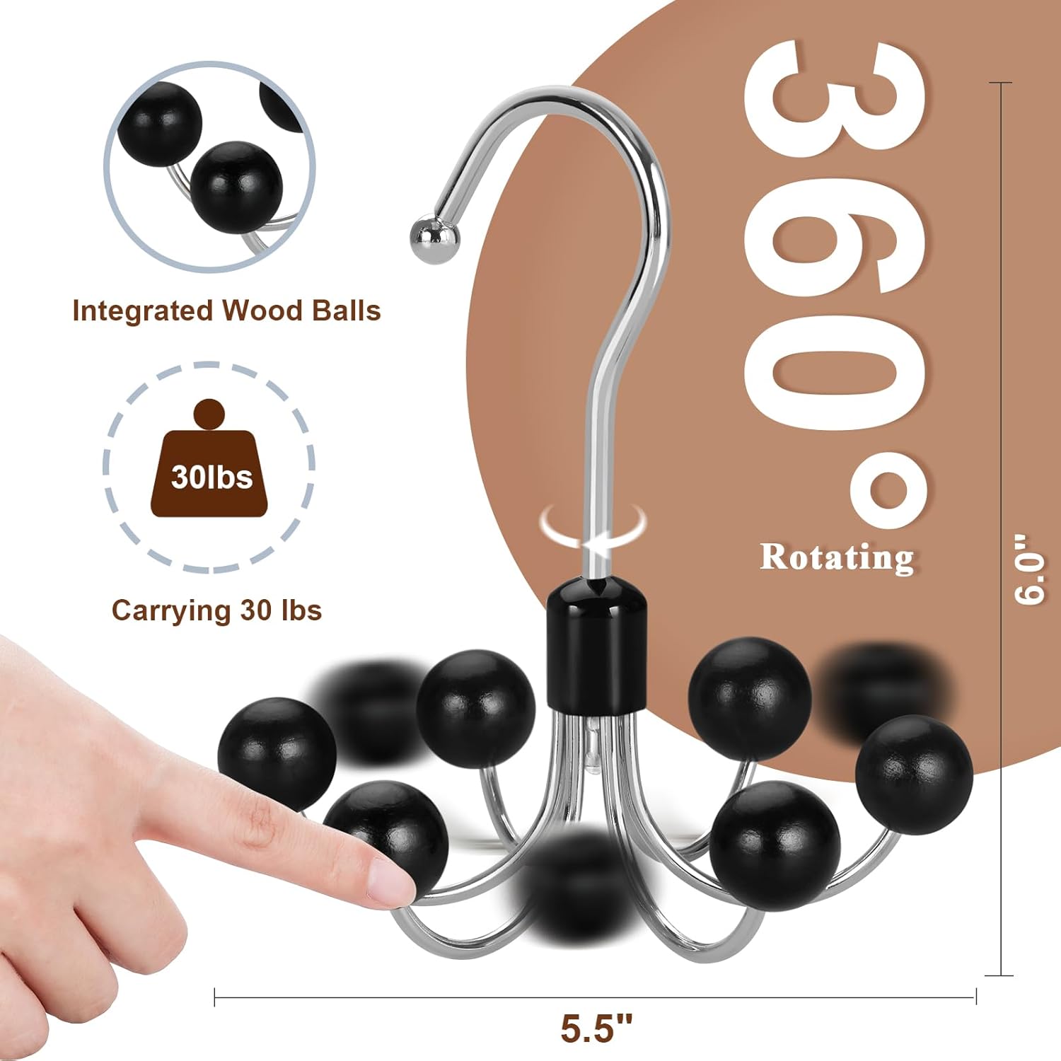 Hoodie s with 6  Balls, 360?Swivel Purse , Scarf , Closet Hooks, Handbag Organizer, Bra , Accessory Organizers for Scarf, Tanktop, Hat, Hoodie CT56B