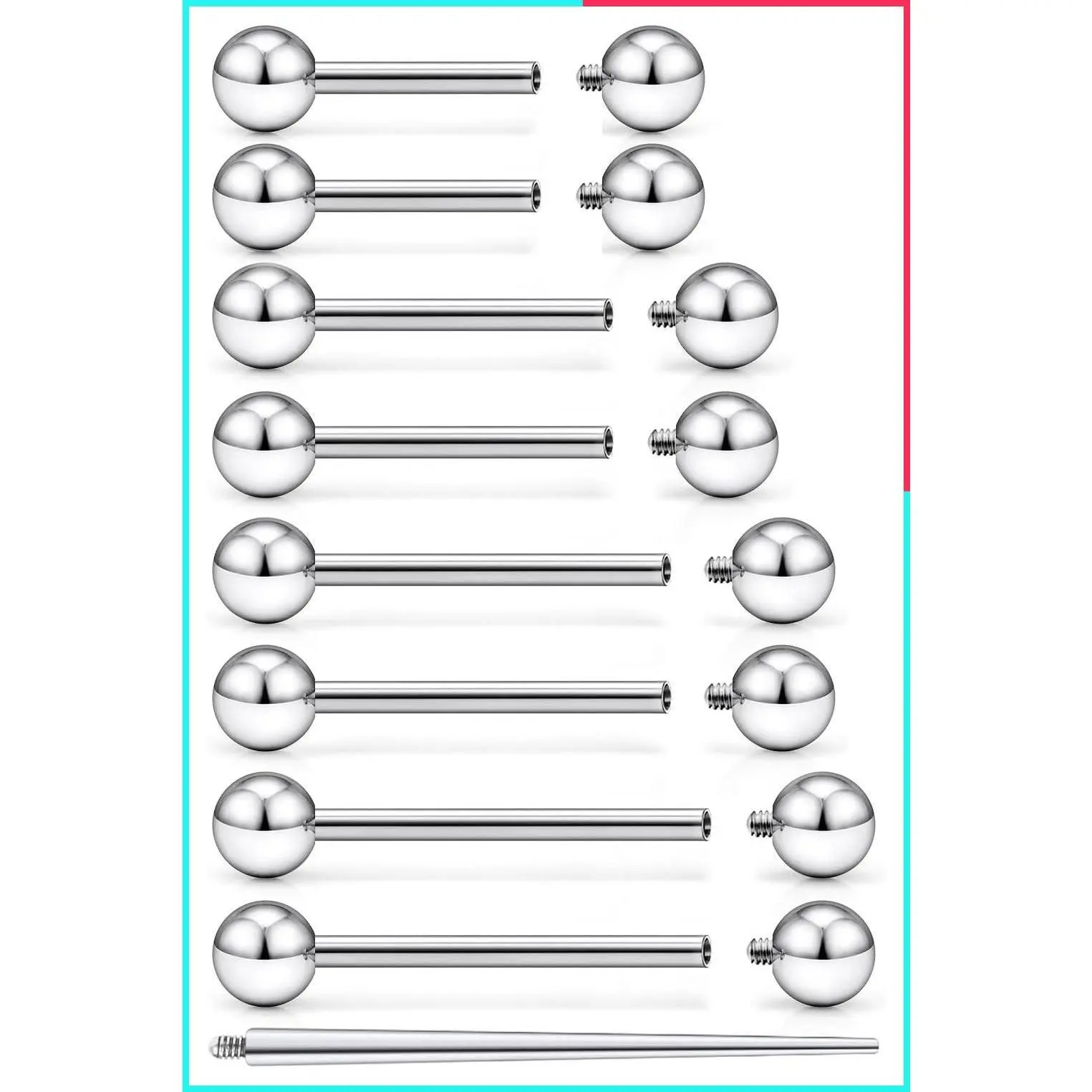 Implant Grade F136 Titanium 16G/14G Internally Threaded Nipple Tongue Bridge Piercing Barbells & Bars for Women Men 12/14/16mm