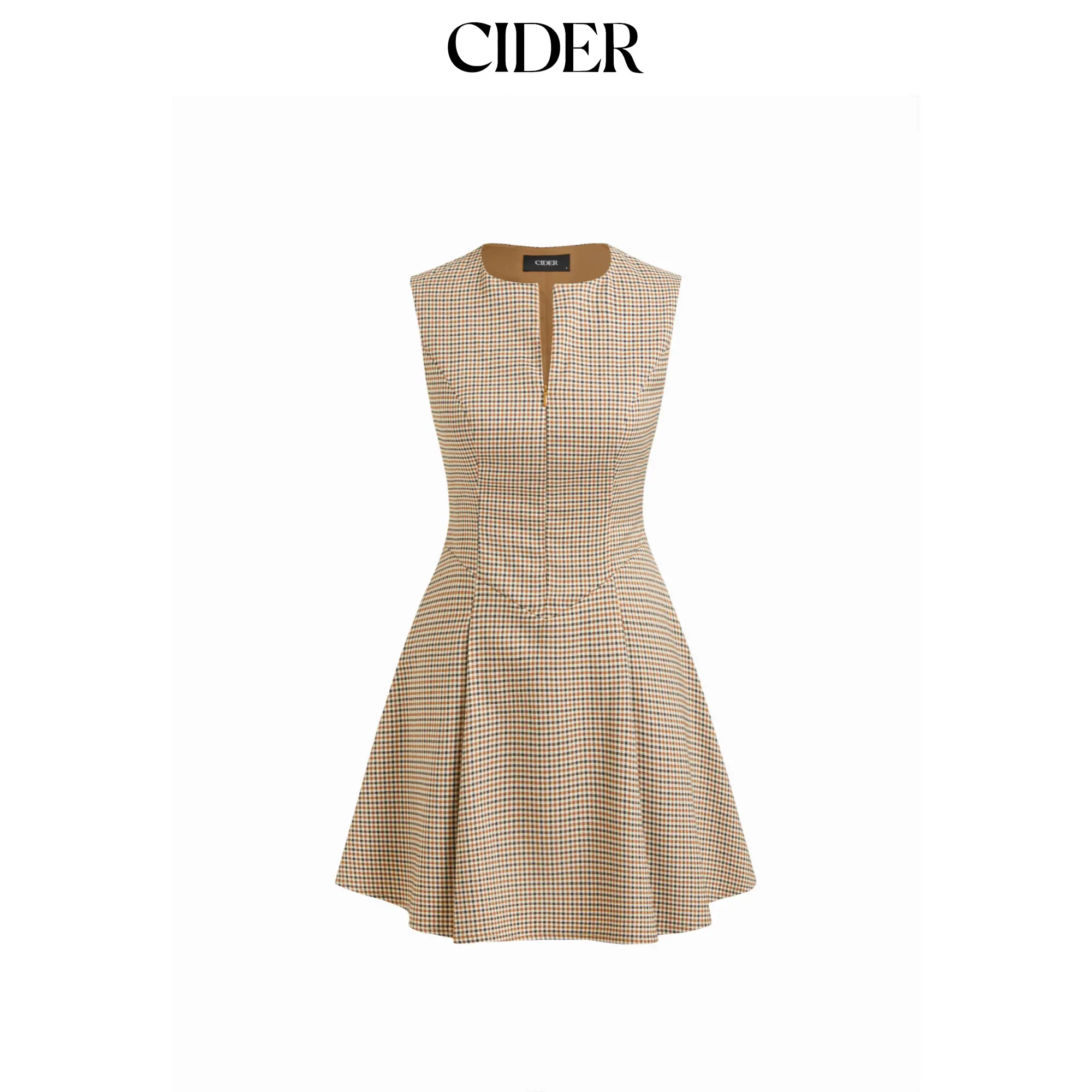 Cider Houndstooth Half Zip Tie Back A-line Mini Dress SummerFinds