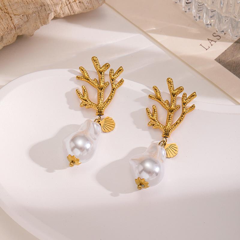 Ocean Series Earrings for Women, Creative Crab, Starfish, Scallop, Pearl Earrings, Light Luxury Earrings, Stainless Steel Earrings, Resistant to Fading
