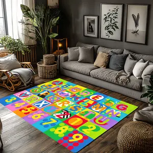 Kids Alphabet Number Crystal Velvet Educational Anti Slip Play Rug #AlphabetNumberPlayMat #ChildrenLearningCarpet #CrystalVelvetRug #PreschoolFloorPlayMat