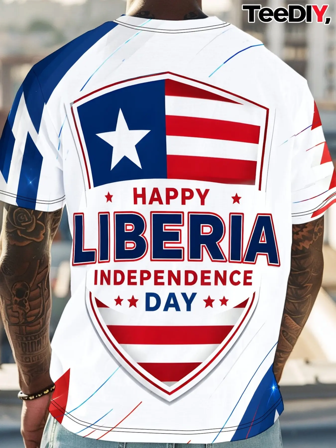 Liberia Independence Day Stars Men's Casual Classic Printed Short Sleeve T-Shirt, Round Neck, Breathable, Summer Beachwear, Daily Wear