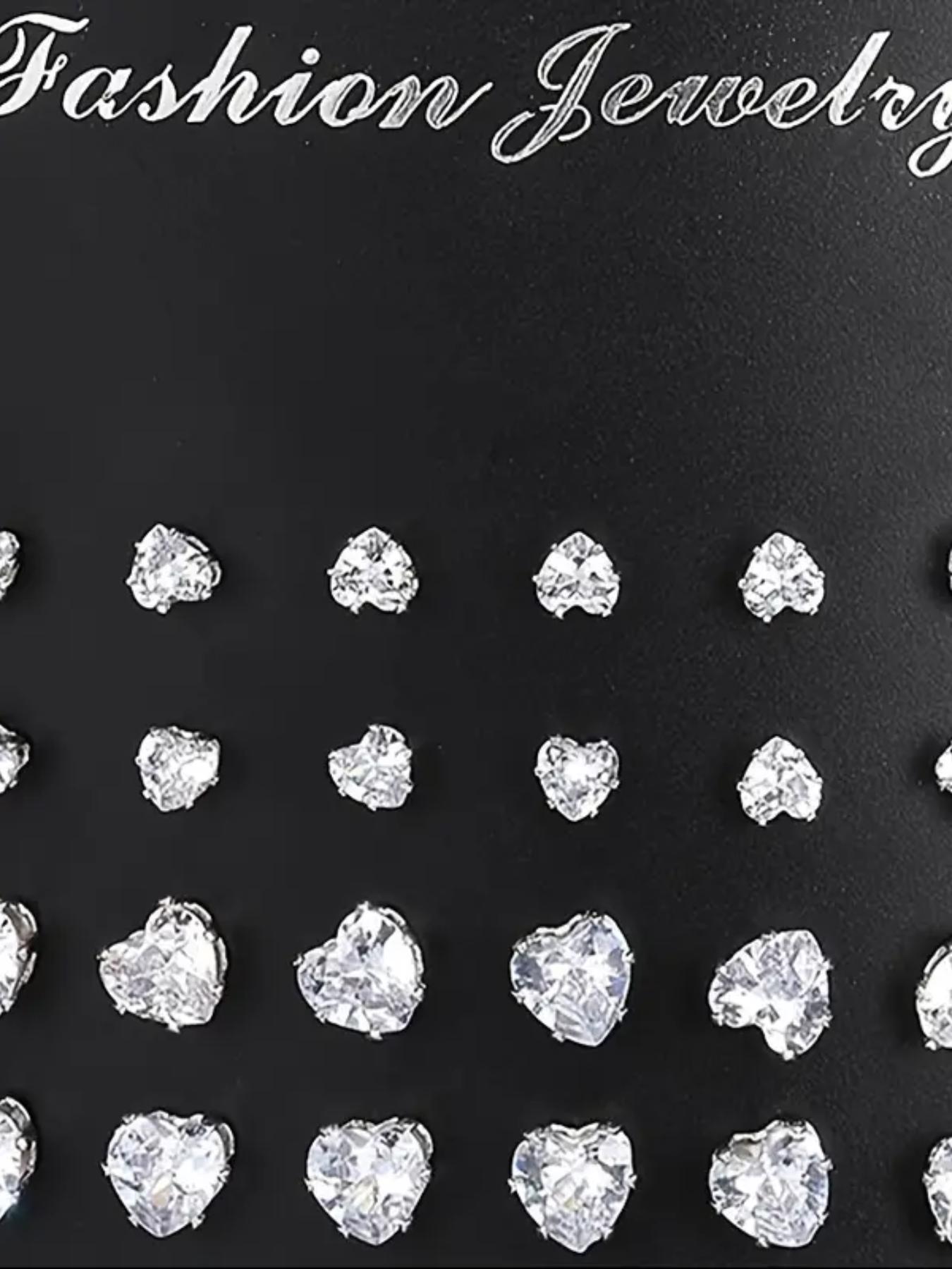 Fashion Mixed Size Rhinestone Decorated Stud Earring, Casual Heart & Square Shaped Stud Earrings for Women & Men, Jewelry for Party, Daily Clothing Decor for Girl & Boy, Valentine's Day Gift