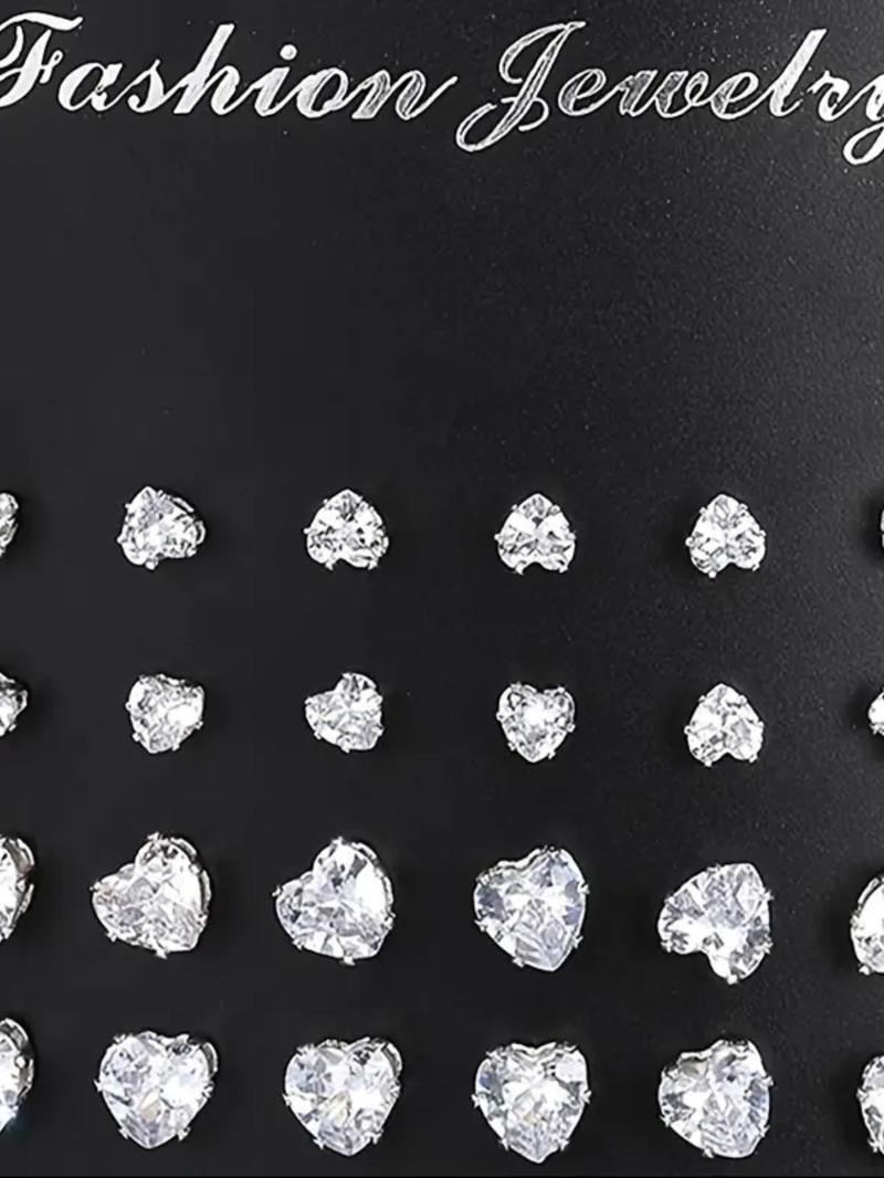 Fashion Mixed Size Rhinestone Decorated Stud Earring, Casual Heart & Square Shaped Stud Earrings for Women & Men, Jewelry for Party, Daily Clothing Decor for Girl & Boy, Valentine's Day Gift
