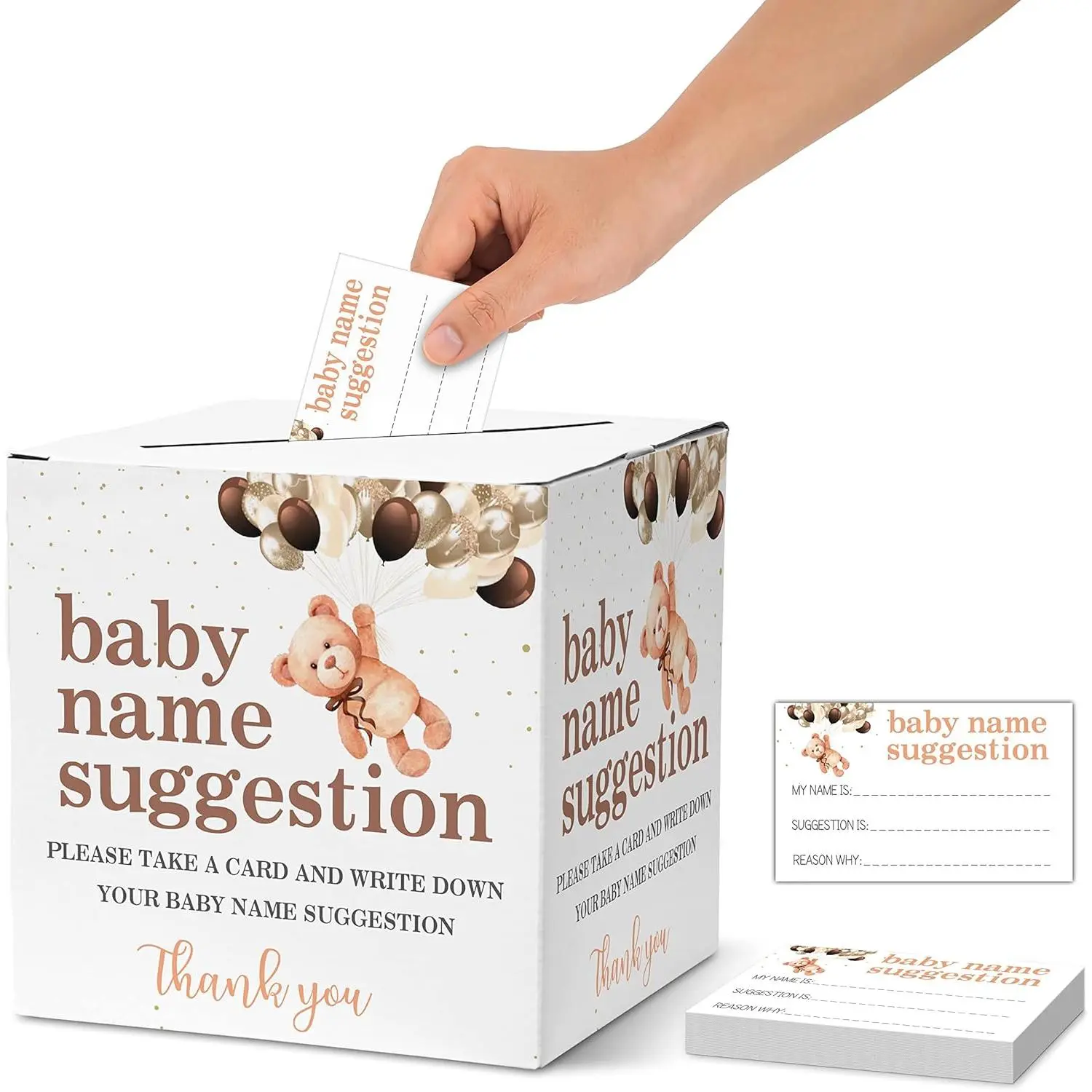 Name Suggestion Tickets For  Shower, Little  Balloon Themed  Shower Card Box and Advice Cards, Party  Decorations Supplies, 1 Name Suggestion Card Collection Box & 50 Cards (bb027)