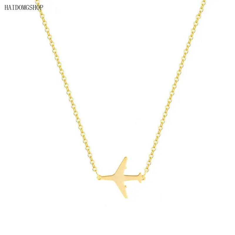 Airplane Charm Necklace for Women, Elegant Gold-Tone Pendant, Modern Fashion Accessory, Ideal Jewelry Gift for Birthday & Valentine's Day