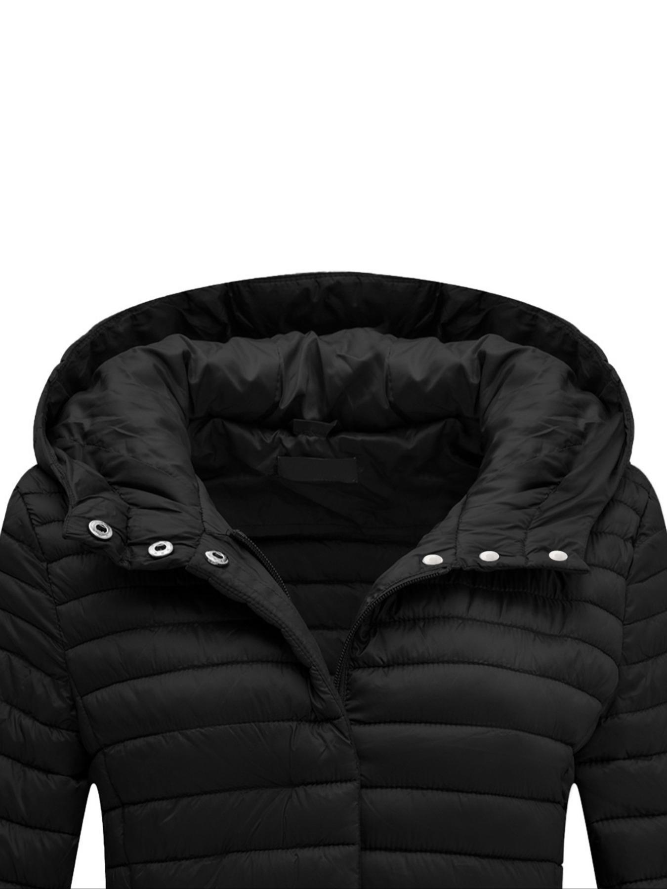 Women's Plus Size Long Puffer Coat for Fall Winter, Warm Hooded Coat with Pockets, Casual Fitted Outerwear, Elegant Commuter Style Clothes