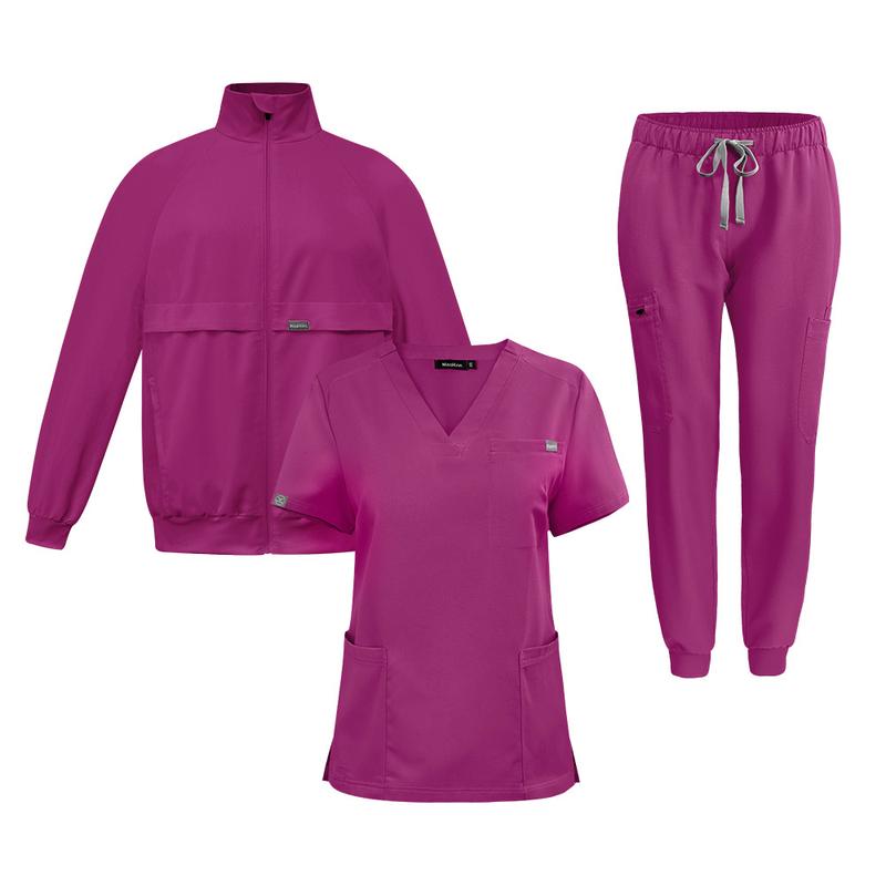 Scrub Jackets Long Sleeve Medical Scrub Jackets for Women Zip Front Three-Piece Set