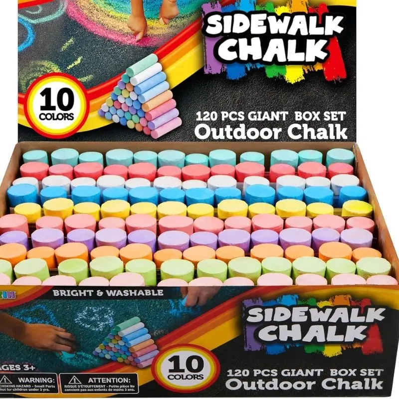 120pcs Sidewalk Chalks Giant Box Non-toxic Jumbo Colored Washable Sidewalk Chalk in 10 Colors, Multi-Item Party Favor Packs