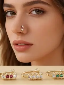 No-Piercing Nose Clip Ring with Zircon Stone, Fashionable Nose Jewelry, Trendy Accessory for Daily Wear, Stylish Nasal Ornament