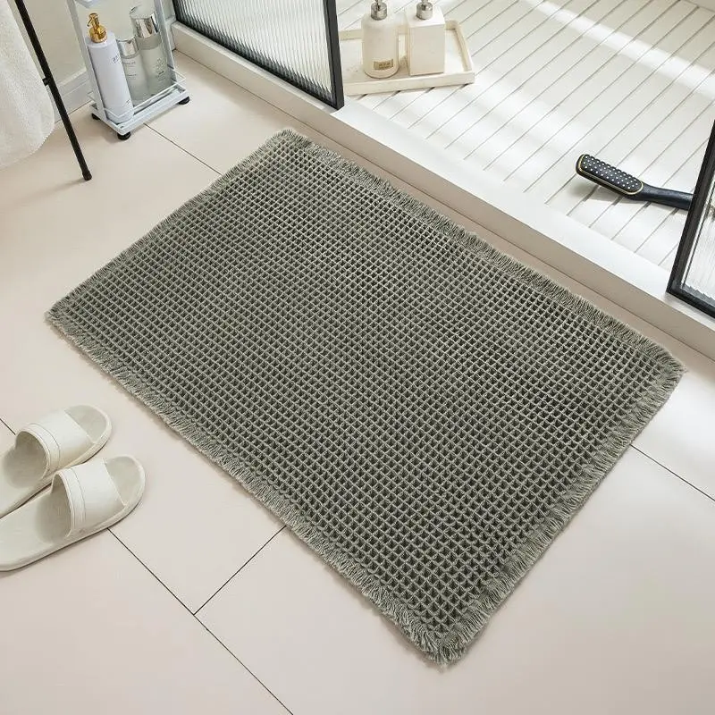 Non-Slip Waffle Texture Bath Mat, Bathroom Door Mat, Entry Rug, Absorbent Kitchen Mat, Home Decorative Pad, Waterproof Floor Protector