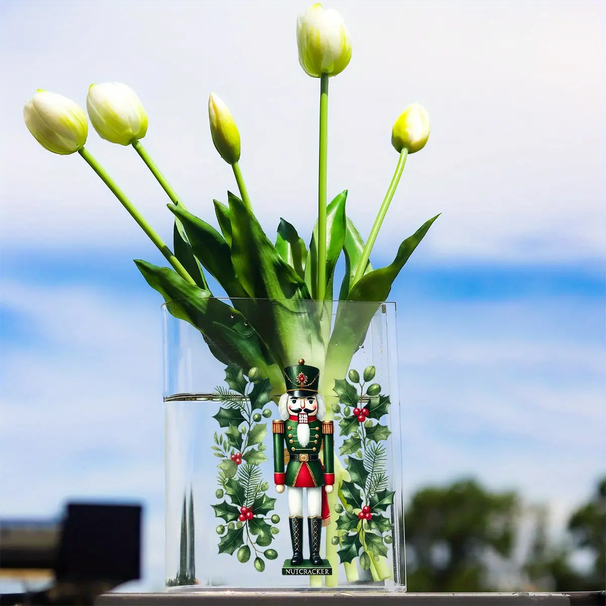 1Pc Merry Christmas Clear Bookend Vase, Transparent Acrylic Book Shaped Flower Vase, Modern Aesthetic Room Decor, Minimalist Bookshelf Storage Organizer for Office, Flower Display Vase for Book Lovers & Interior Design Lovers