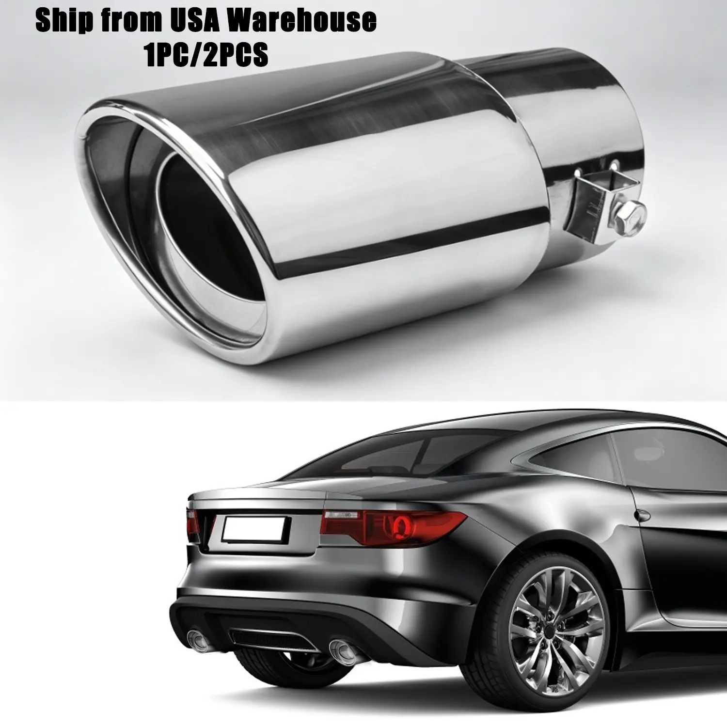 1pc/2pcs Universal Stainless Steel Car Exhaust Tip Chrome Tail Pipe Muffler Tip Clamp-On Straight Exhaust Muffler Tip For Car Decor