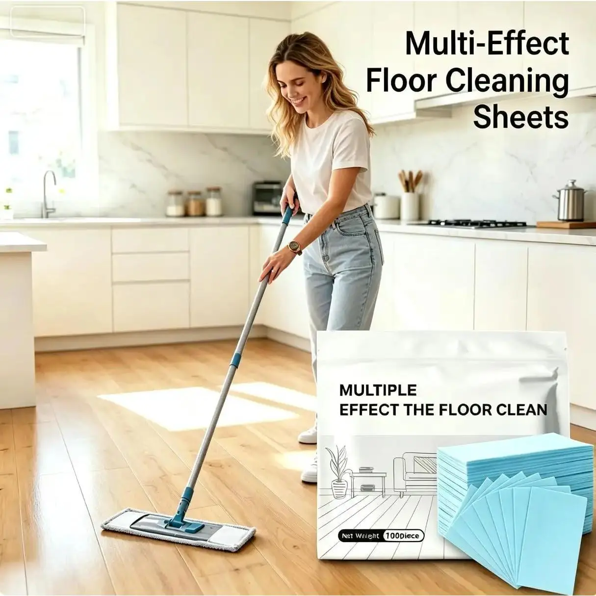 Concentrated Floor Cleaning Sheets Tablets - All-Purpose Multi-Surface Cleaner, Antibacterial Polish for Hardwood, Laminate, Tile, RV Surfaces, Hard Floor Care with Mild Scent, Deodorization & Maintenance