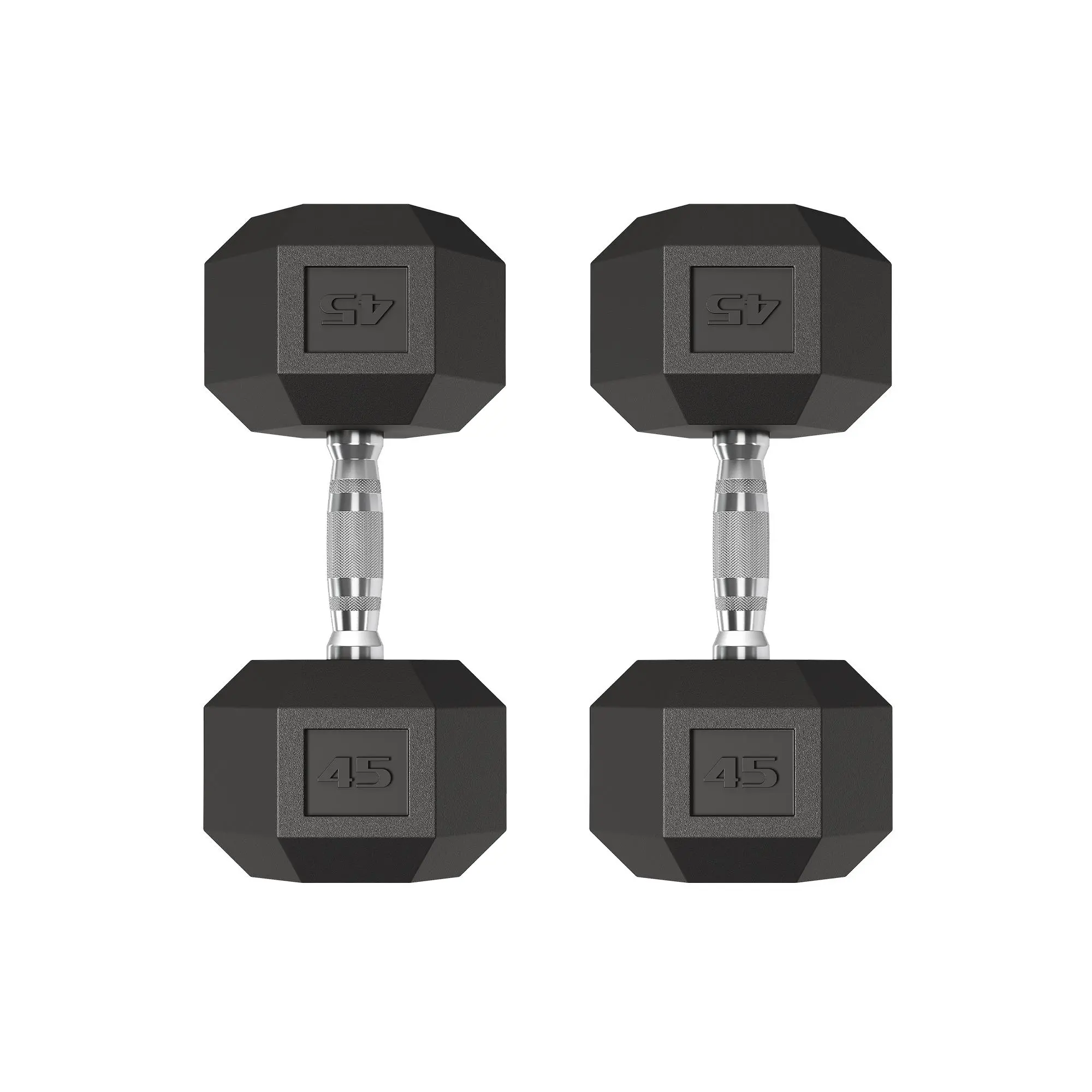 Superior Hex Dumbbell Set of 2 - 45LB, Cast Iron Core, Rubber or PVC Coating - Non-Slip Textured Steel Handle - Anti-Roll Free Weights for Home Gym Strength Training & Fitness